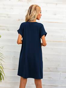 DEARCASE Đầm Túi màu trơn Giải trí - Màu xanh hải quân - Xem 2