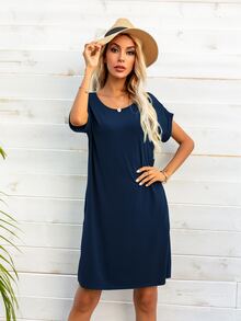 DEARCASE Đầm Túi màu trơn Giải trí - Màu xanh hải quân - Xem 4