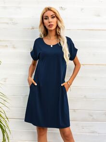 DEARCASE Đầm Túi màu trơn Giải trí - Màu xanh hải quân - Xem 5