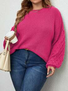 SHEIN LUNE Plus Drop Shoulder Jumper - Hot Pink - View 1