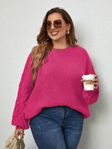 SHEIN LUNE Plus Drop Shoulder Jumper - Hot Pink - View 4