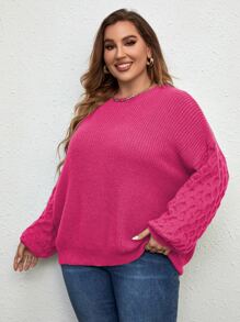 SHEIN LUNE Plus Drop Shoulder Jumper - Hot Pink - View 5
