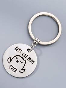 1pc Stainless Steel Round Tag Keychain, Best Cat Mom, Gift For Cat Lovers