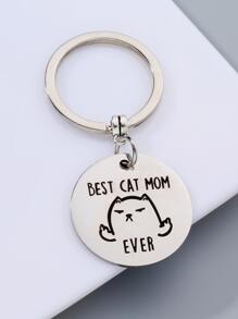 1pc Stainless Steel Round Tag Keychain, Best Cat Mom, Gift For Cat Lovers