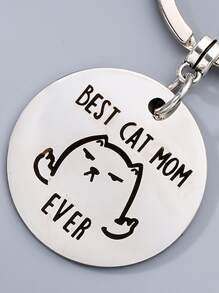 1pc Stainless Steel Round Tag Keychain, Best Cat Mom, Gift For Cat Lovers