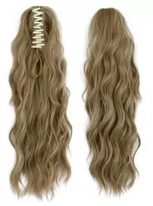 Blonde women grab ponytail long curly hair to create an 18-inch ponytail wig - Gold - View 1