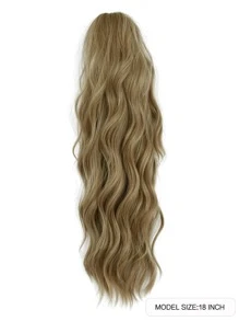 Blonde women grab ponytail long curly hair to create an 18-inch ponytail wig - Gold - View 2