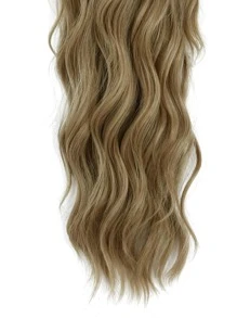 Blonde women grab ponytail long curly hair to create an 18-inch ponytail wig - Gold - View 3