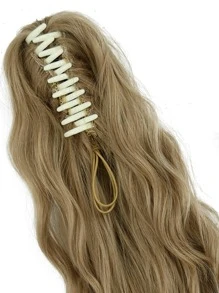 Blonde women grab ponytail long curly hair to create an 18-inch ponytail wig - Gold - View 5