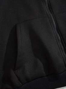 INAWLY Zip Up Drawstring Thermal Lined Hoodie - Black - View 3
