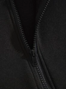 INAWLY Zip Up Drawstring Thermal Lined Hoodie - Black - View 4