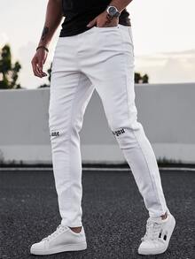 Manfinity Men Letter Graphic Skinny Jeans - White - View 4