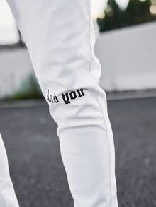 Manfinity Men Letter Graphic Skinny Jeans - White - View 7