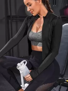 Powerista Zip Up Thumb Holes Sports Jacket - Black - View 1