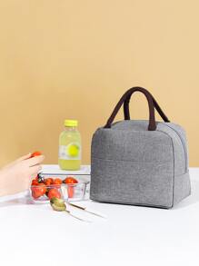 1 pieza bolsa de almacenamiento de cocina, bolsa de almuerzo con aislamiento de alimentos de doble asa de color sólido neutro para exteriores - Gris - Ver 1