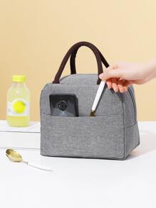 1 pieza bolsa de almacenamiento de cocina, bolsa de almuerzo con aislamiento de alimentos de doble asa de color sólido neutro para exteriores - Gris - Ver 2