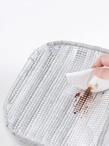 1 pieza bolsa de almacenamiento de cocina, bolsa de almuerzo con aislamiento de alimentos de doble asa de color sólido neutro para exteriores - Gris - Ver 3