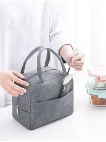 1 pieza bolsa de almacenamiento de cocina, bolsa de almuerzo con aislamiento de alimentos de doble asa de color sólido neutro para exteriores - Gris - Ver 4