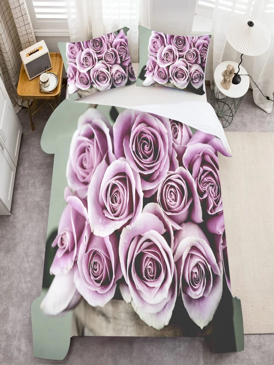 Floral Print Duvet Cover Set Without Filler - Multicolor - View 1