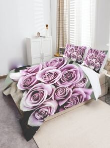 Floral Print Duvet Cover Set Without Filler - Multicolor - View 2