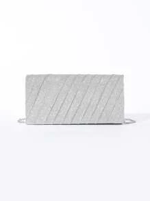 Quyến rũ, thanh lịch, tinh tế, yên tĩnh Sequin sang trọng, sành điệu, sang trọng, sáng bóng Mini lấp lánh có chi tiết xếp nếp Túi vuông có nắp, Ví cô dâu hoàn hảo cho đám cưới, Túi dạ hội & sự kiện tiệc tùng, Túi ăn tối cho cô gái dự tiệc, phụ nữ - Bạc - Xem 1