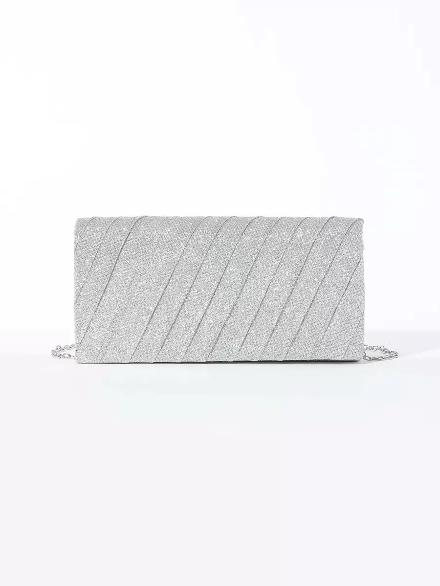 Quyến rũ, thanh lịch, tinh tế, yên tĩnh Sequin sang trọng, sành điệu, sang trọng, sáng bóng Mini lấp lánh có chi tiết xếp nếp Túi vuông có nắp, Ví cô dâu hoàn hảo cho đám cưới, Túi dạ hội & sự kiện tiệc tùng, Túi ăn tối cho cô gái dự tiệc, phụ nữ - Bạc - Xem 1