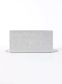Quyến rũ, thanh lịch, tinh tế, yên tĩnh Sequin sang trọng, sành điệu, sang trọng, sáng bóng Mini lấp lánh có chi tiết xếp nếp Túi vuông có nắp, Ví cô dâu hoàn hảo cho đám cưới, Túi dạ hội & sự kiện tiệc tùng, Túi ăn tối cho cô gái dự tiệc, phụ nữ - Bạc - Xem 2