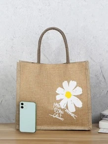 可愛、卡哇伊的花卉和信封圖形肩扛手提袋,適用於女性、新手和白領雇員,適用於送給老師、女孩、少女、女士,適用於商務/上下班/工作/辦公,適用於節日/度假/假期 - 卡其色 - 查看 3