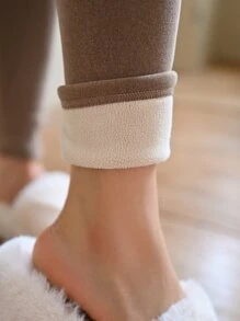 DAZY Solid Round Neck Thermal Underwear Set - Apricot - View 6