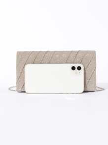 Glamuroso, elegante, exquisito, silencioso Lentejuelas de lujo, elegante, lujoso, brillante Mini bolso cuadrado con purpurina y cadena con solapa con detalle fruncido, bolso de novia perfecto para bodas, bailes y eventos de fiesta, bolso de noche, bolso de cena para fiestera, mujer