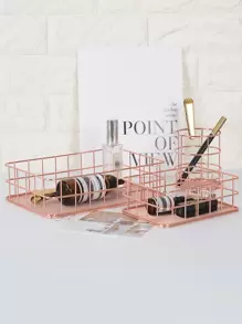 Iron Geometric Shaped Pen Storage Basket 1pc - Rose Gold - View 2