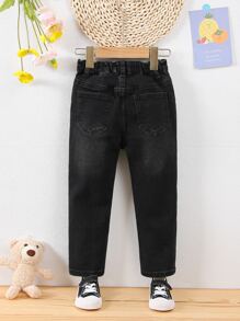Young Boy Single Button Jeans - Black - View 2