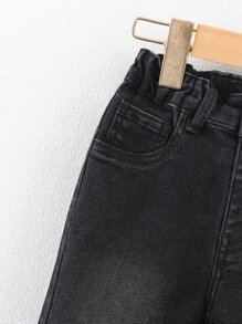 Young Boy Single Button Jeans - Black - View 3