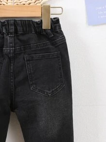 Young Boy Single Button Jeans - Black - View 4
