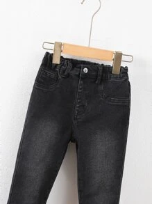 Young Boy Single Button Jeans - Black - View 6