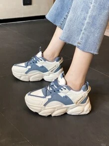 字母貼飾前綁帶老爹鞋,彩色拼貼運動字母圖案女士運動鞋 - 彩色 - 查看 1