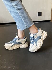 字母貼飾前綁帶老爹鞋,彩色拼貼運動字母圖案女士運動鞋 - 彩色 - 查看 2