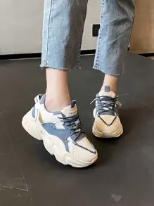 字母貼飾前綁帶老爹鞋,彩色拼貼運動字母圖案女士運動鞋 - 彩色 - 查看 3