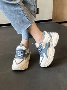 字母貼飾前綁帶老爹鞋,彩色拼貼運動字母圖案女士運動鞋 - 彩色 - 查看 5