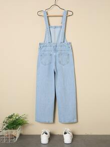 Girls Bleach Wash Denim Dungarees - Light Wash - View 2