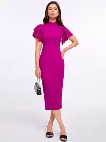 Mulvari 多層飛袖後開衩包臀洋裝 - 中紫紅色 - 查看 1