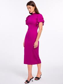 Mulvari 多層飛袖後開衩包臀洋裝 - 中紫紅色 - 查看 4