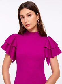 Mulvari 多層飛袖後開衩包臀洋裝 - 中紫紅色 - 查看 5