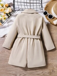 Toddler Girls 1pc Button Front Belted Romper - Khaki - View 2