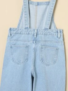 Girls Bleach Wash Denim Dungarees - Light Wash - View 3