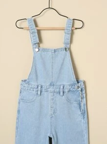 Girls Bleach Wash Denim Dungarees - Light Wash - View 4