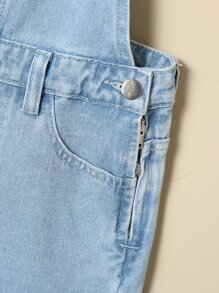 Girls Bleach Wash Denim Dungarees - Light Wash - View 5