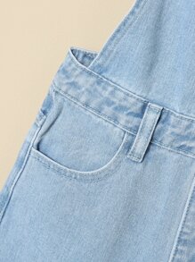 Girls Bleach Wash Denim Dungarees - Light Wash - View 6