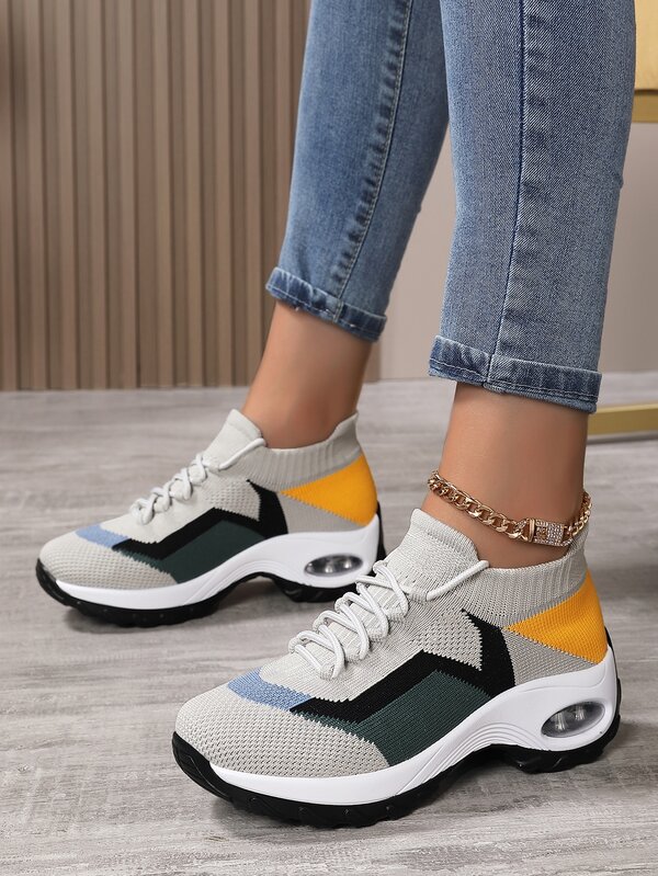 Multicolor Women's Walking Shoes With Color Block Laces And Front Running Design