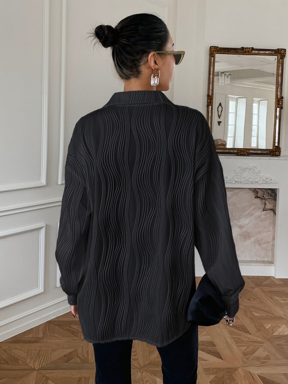 Textured Drop Shoulder Button Front Shirt,Fall Clothes Long Sleeve Top